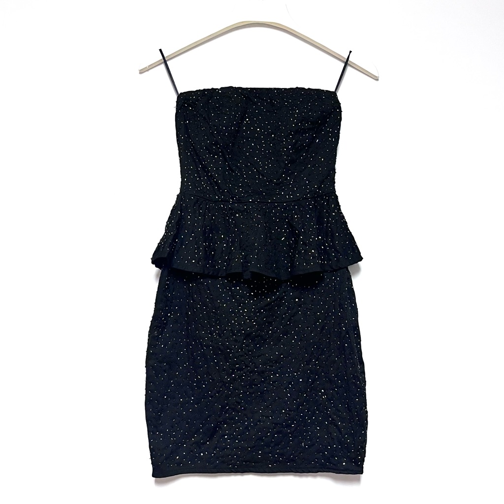 Zara Beaded Strapless Peplum Cocktail Lbd Dress Size Xs Mmxii Collection Black